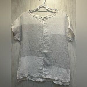 J Jill Pure Jill White and Gray Color Block Linen Oversized Top Size Small
